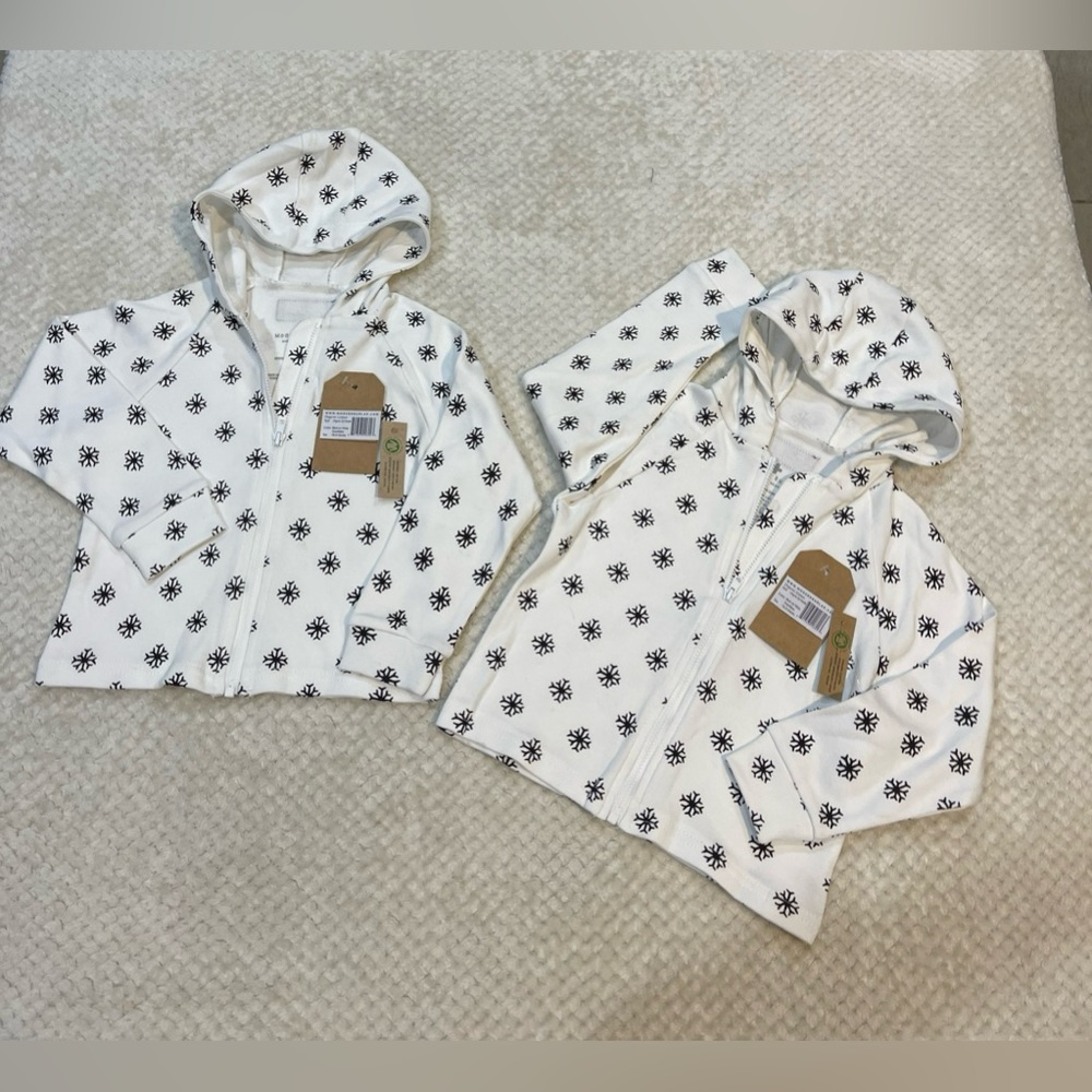 Modern Burlap Hoodies Black on White Snowflakes Size 18-24M NWT